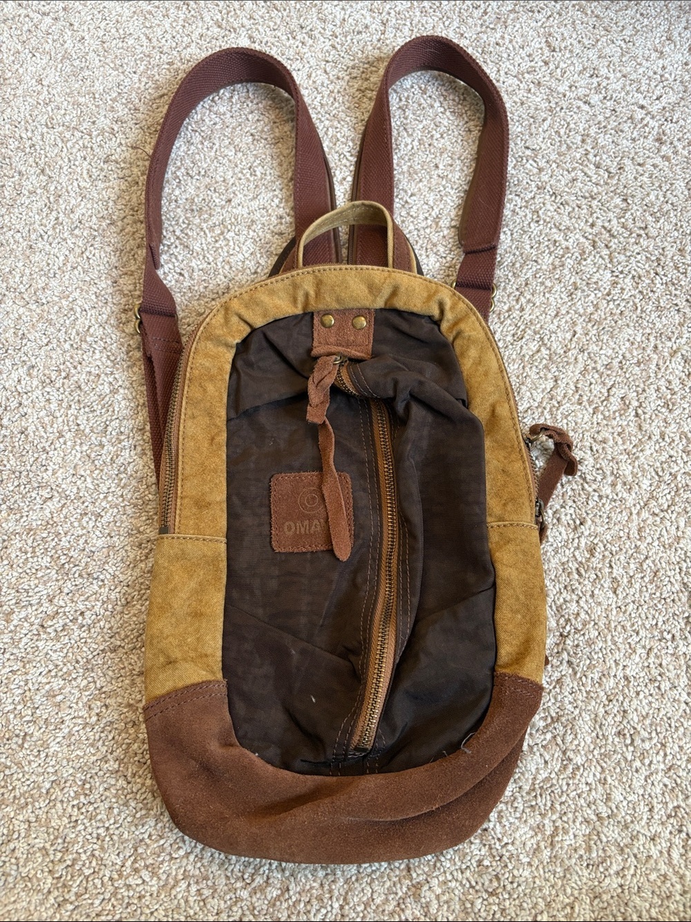 Small Canvas Brown & Tan Sling Backpack